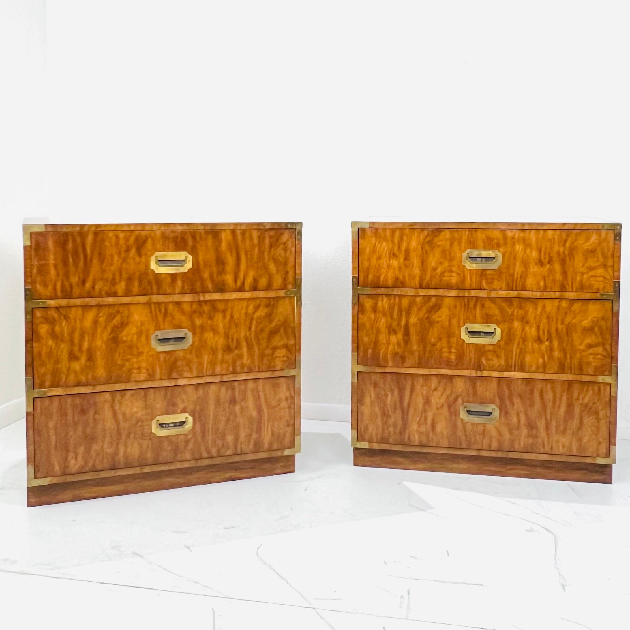 Brass Pair of Vintage Campaigner Chests by Dixie For Sale