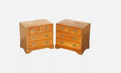 PAIR OF VINTAGE CAMPHOR WOOD MILITARY CAMPAIGN BEDSIDE TABLE NIGHTSTAND DRAWERs