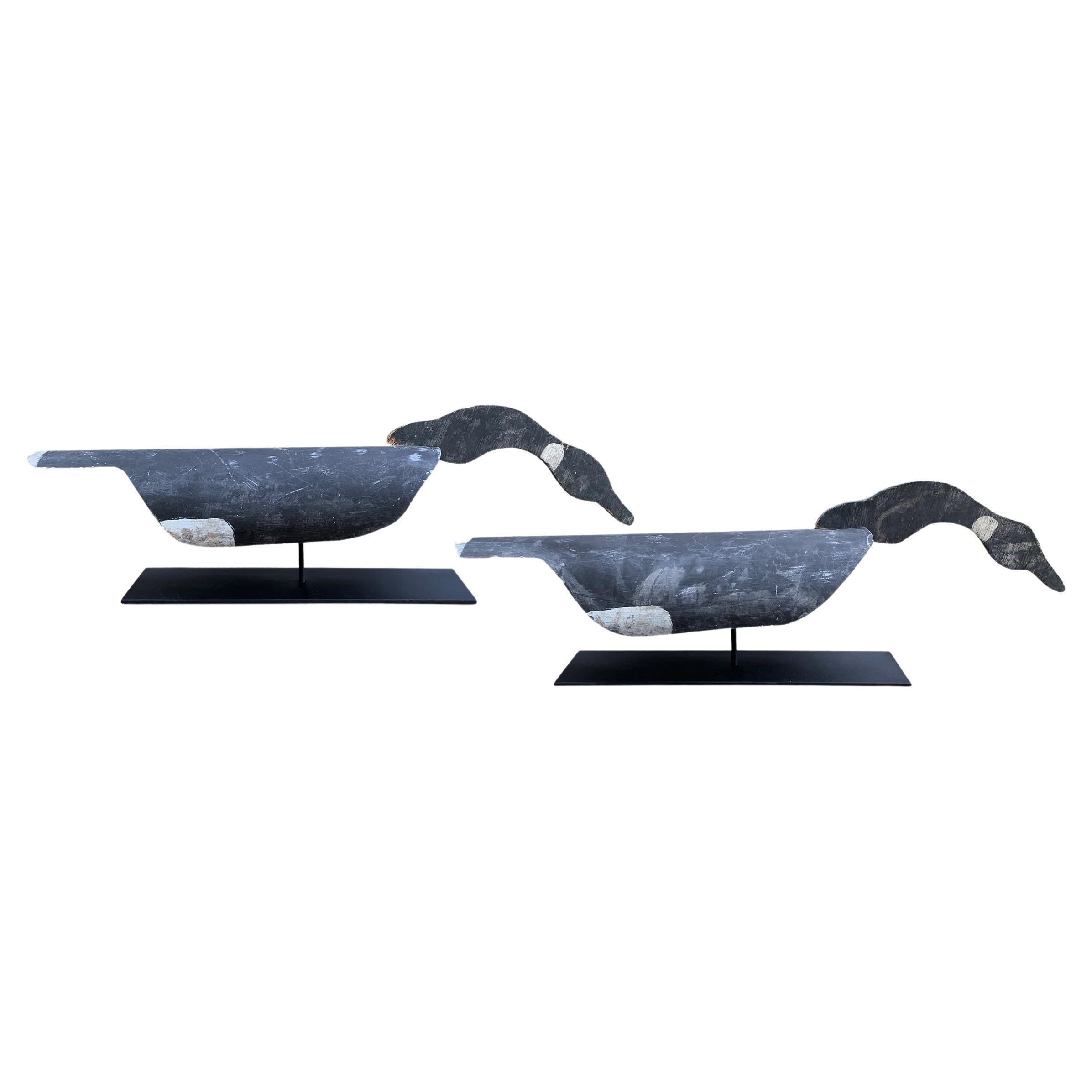 Pair of Vintage Canada Goose Decoys on Custom Stands