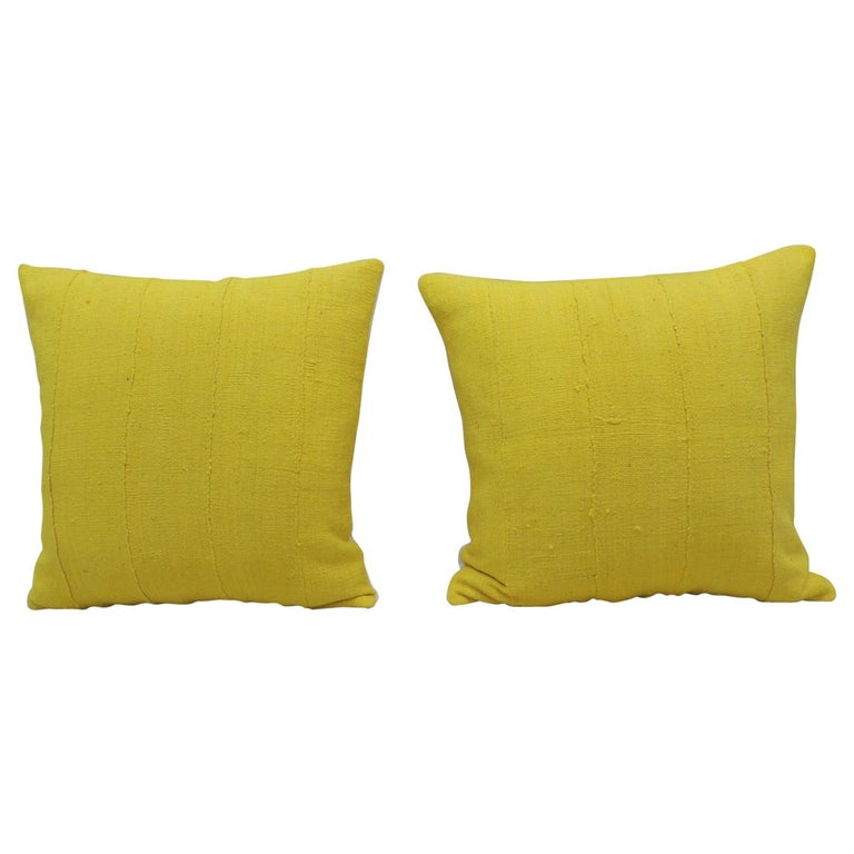 Pair of Yellow and Brown African Mud Cloth Decorative Pillows For Sale at  1stDibs