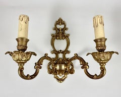 Pair of Vintage Candlestick Wall Sconces in Gilt Bronze, Belgium, 1960