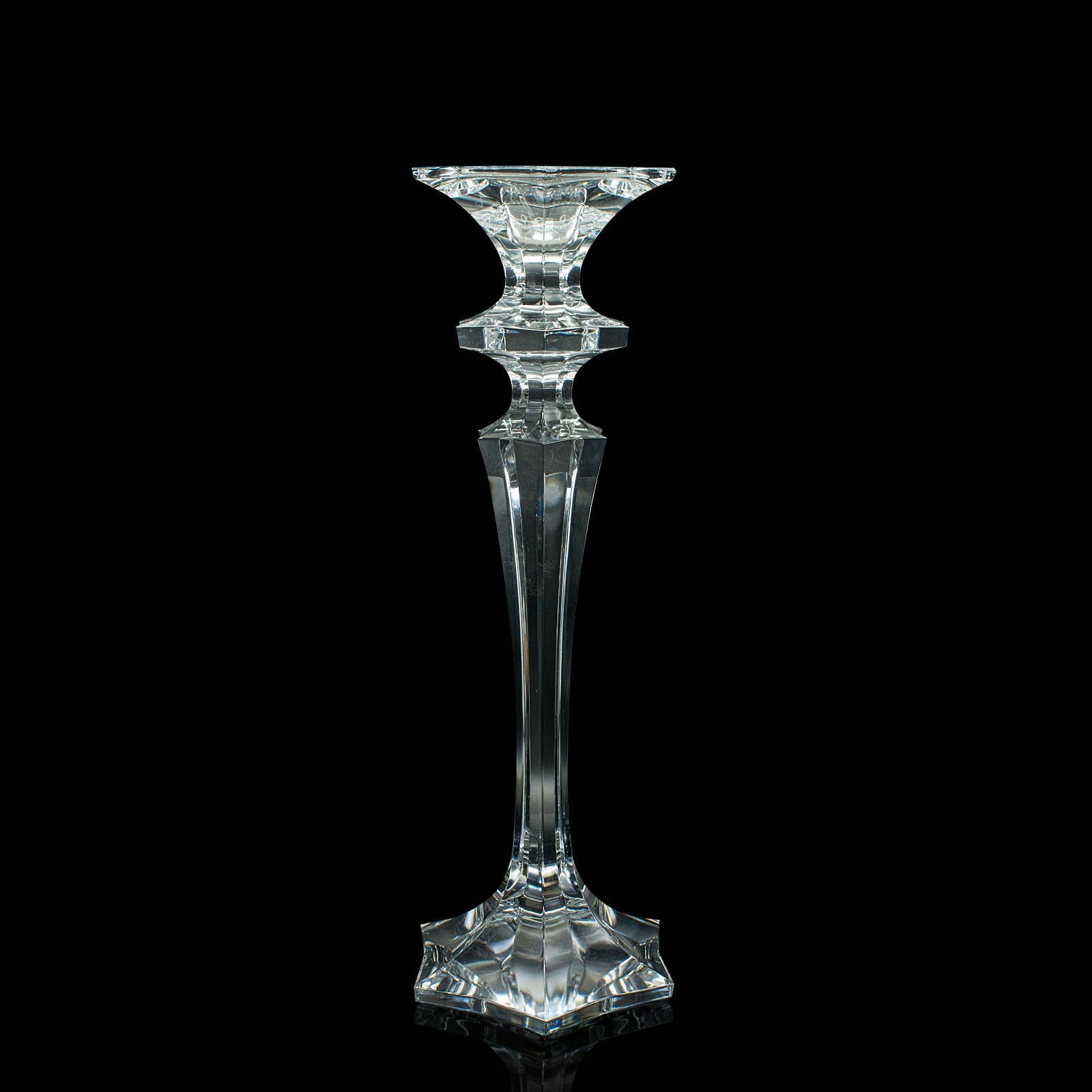 Modern Pair Of Vintage Candlesticks, English, Glass, Decorative Candle Nozzle, C.1970 For Sale