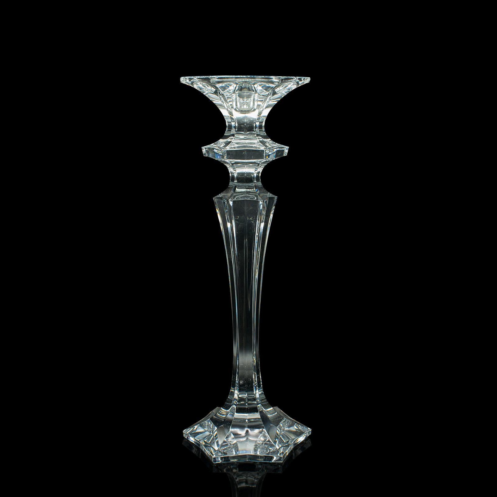British Pair Of Vintage Candlesticks, English, Glass, Decorative Candle Nozzle, C.1970 For Sale