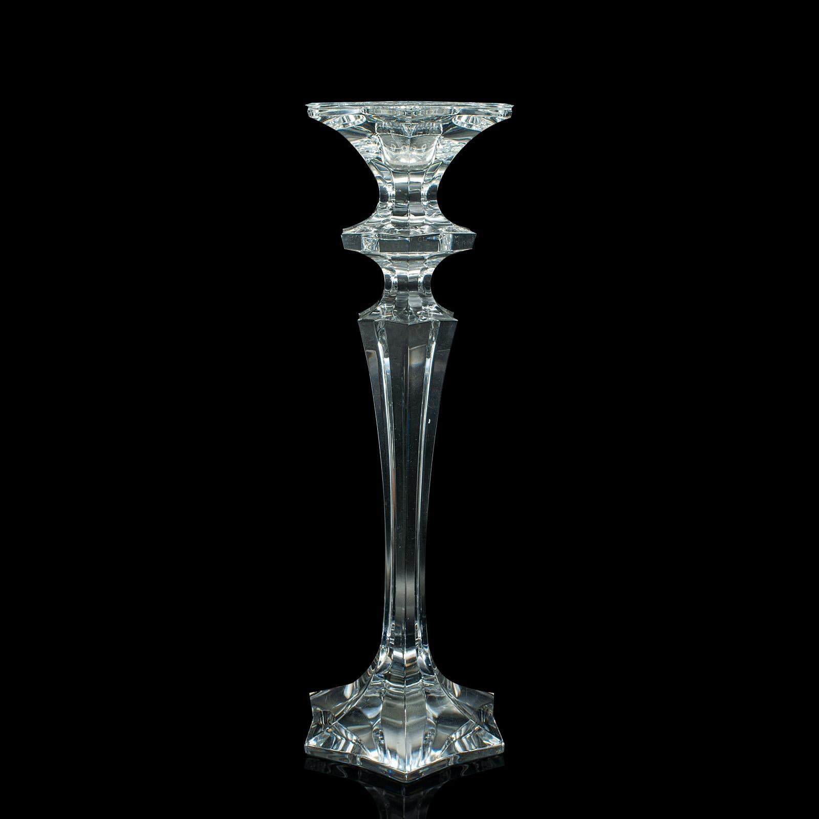 20th Century Pair Of Vintage Candlesticks, English, Glass, Decorative Candle Nozzle, C.1970 For Sale