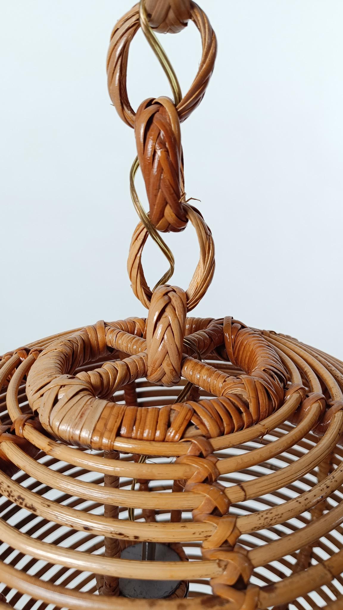 Pair of  Vintage Cane & Rattan Globe Pendants or Hanging Lights, 1970s For Sale 7