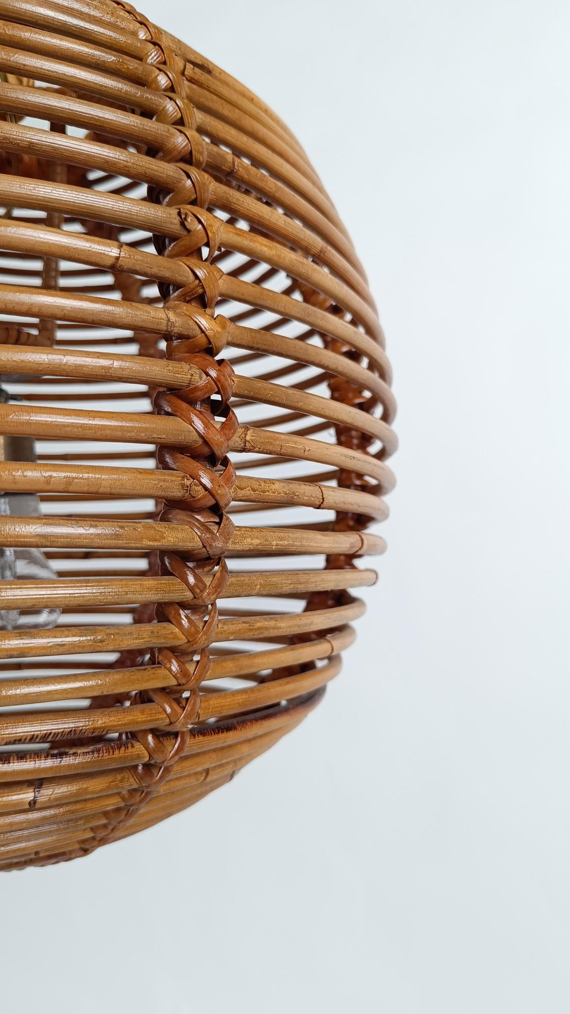 Pair of  Vintage Cane & Rattan Globe Pendants or Hanging Lights, 1970s For Sale 9