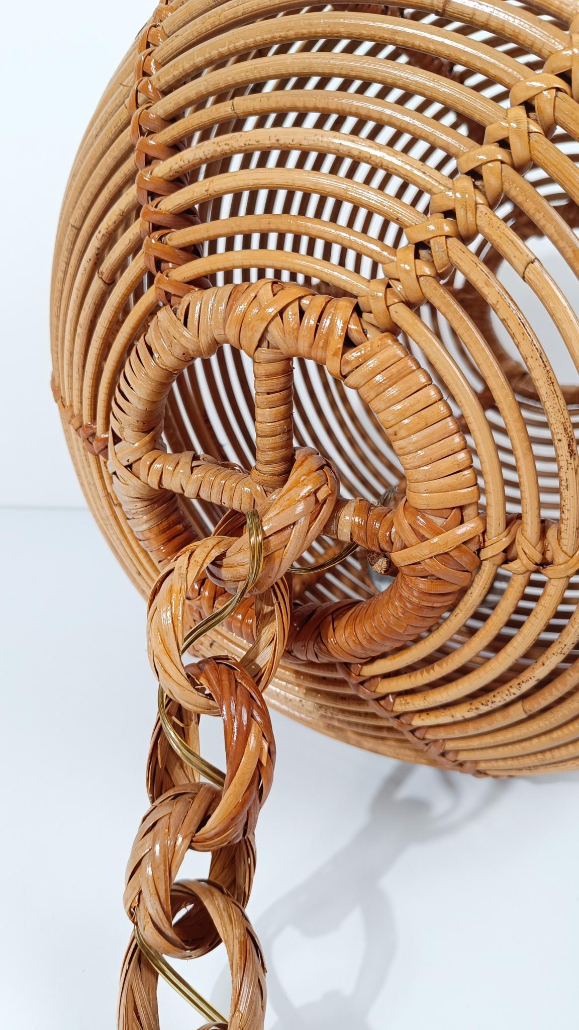 Mid-Century Modern Pair of  Vintage Cane & Rattan Globe Pendants or Hanging Lights, 1970s For Sale