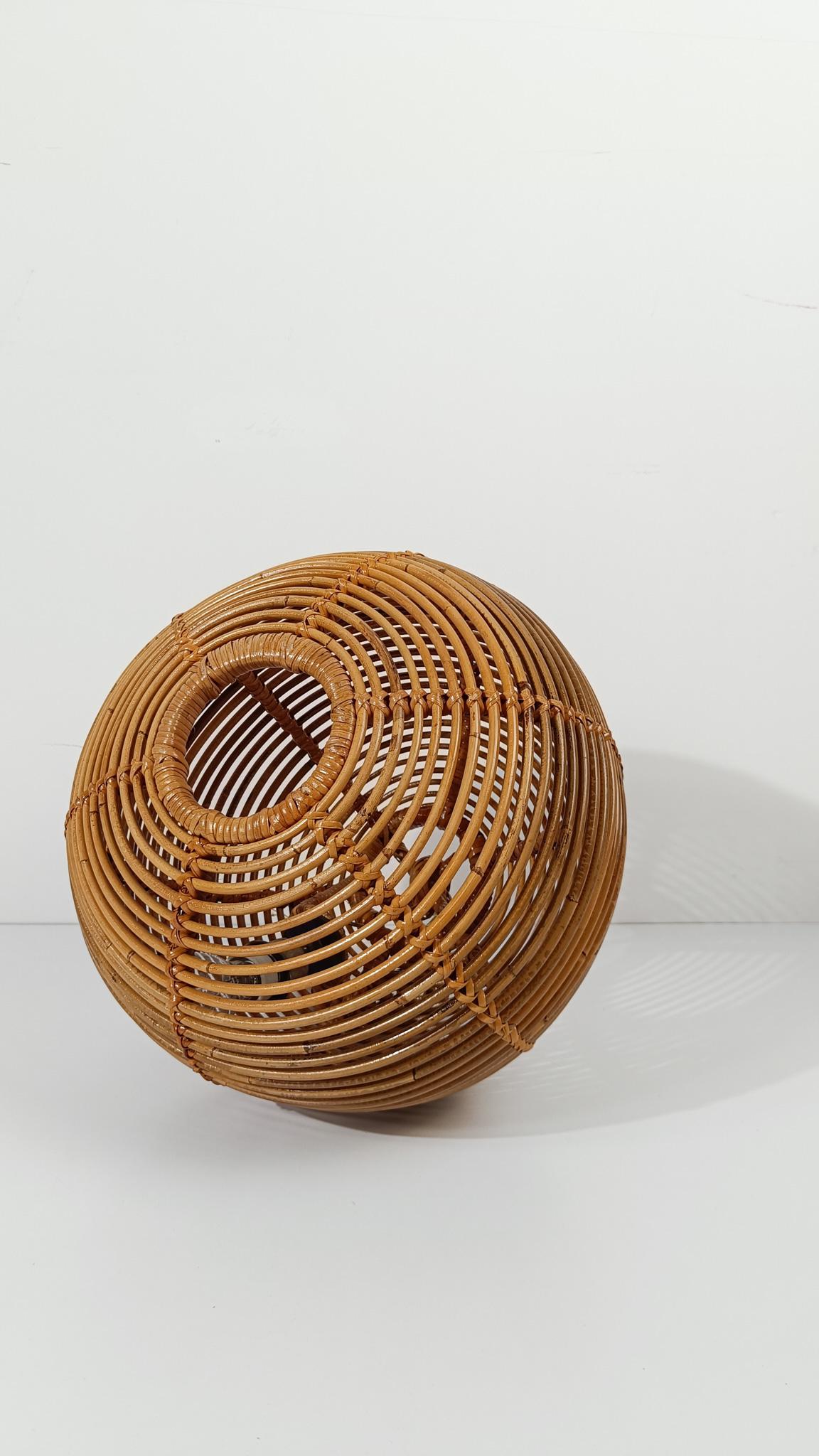 Pair of  Vintage Cane & Rattan Globe Pendants or Hanging Lights, 1970s For Sale 1