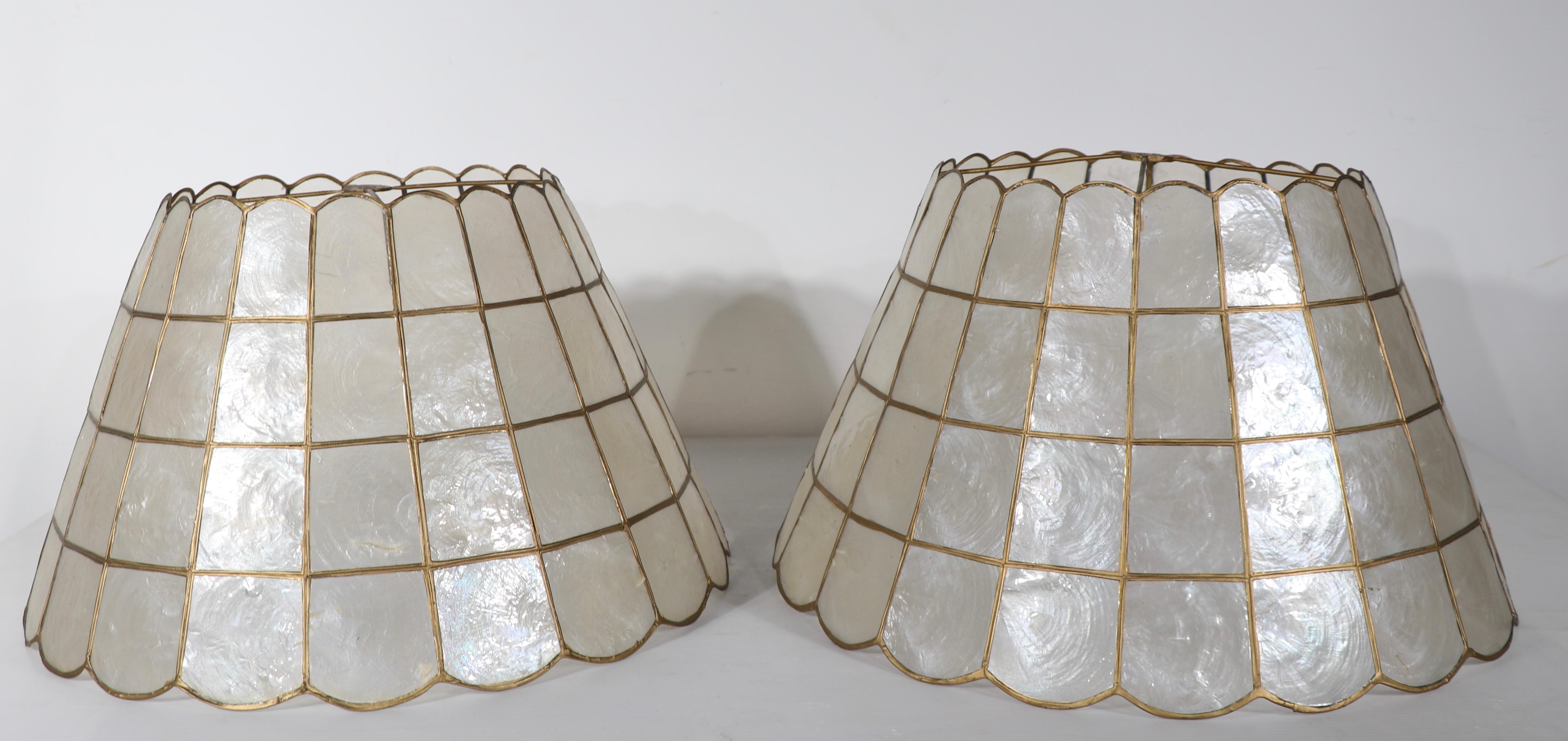 Pair of Vintage  Capiz Shell  Table Floor Lamp Shades  2