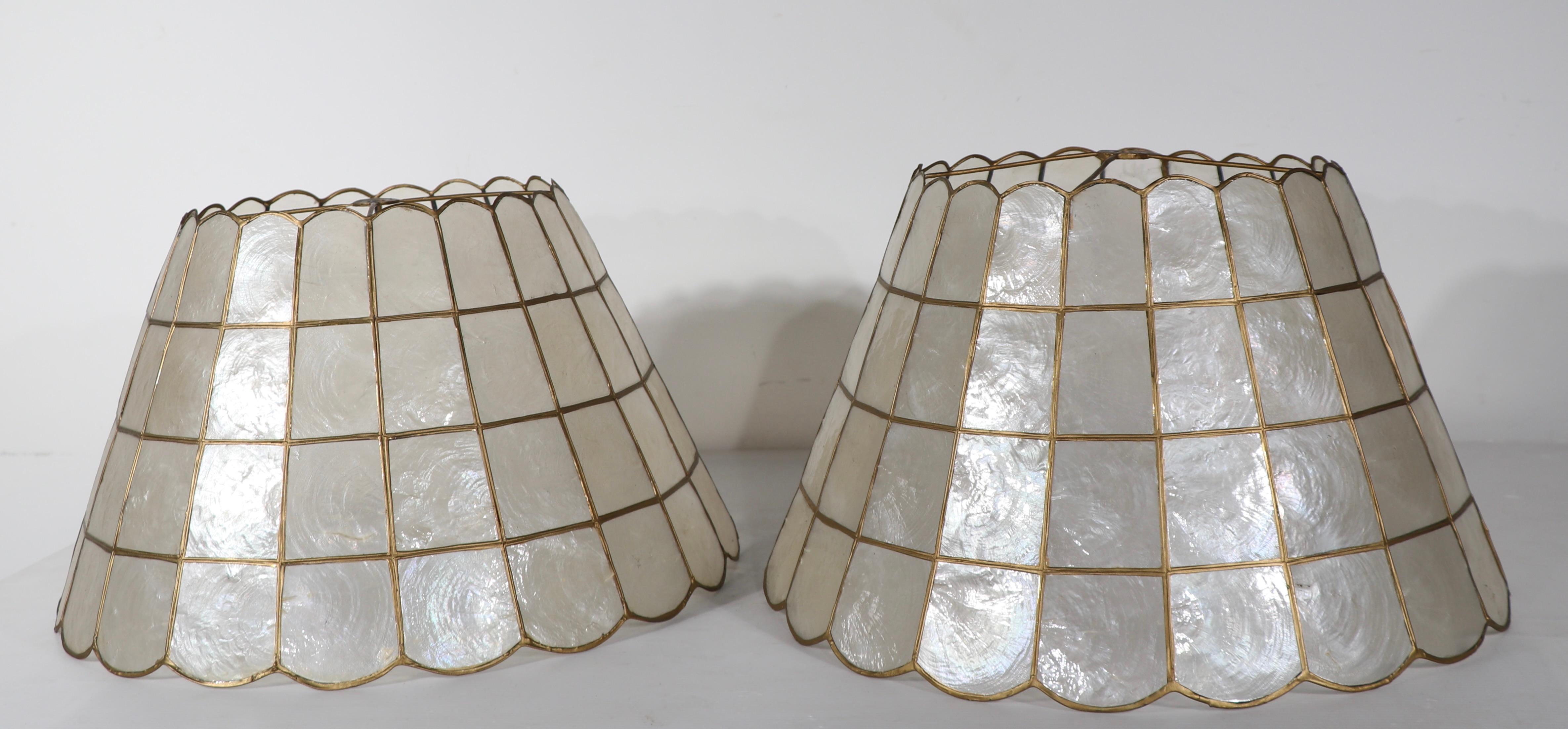 Pair of Vintage  Capiz Shell  Table Floor Lamp Shades  3