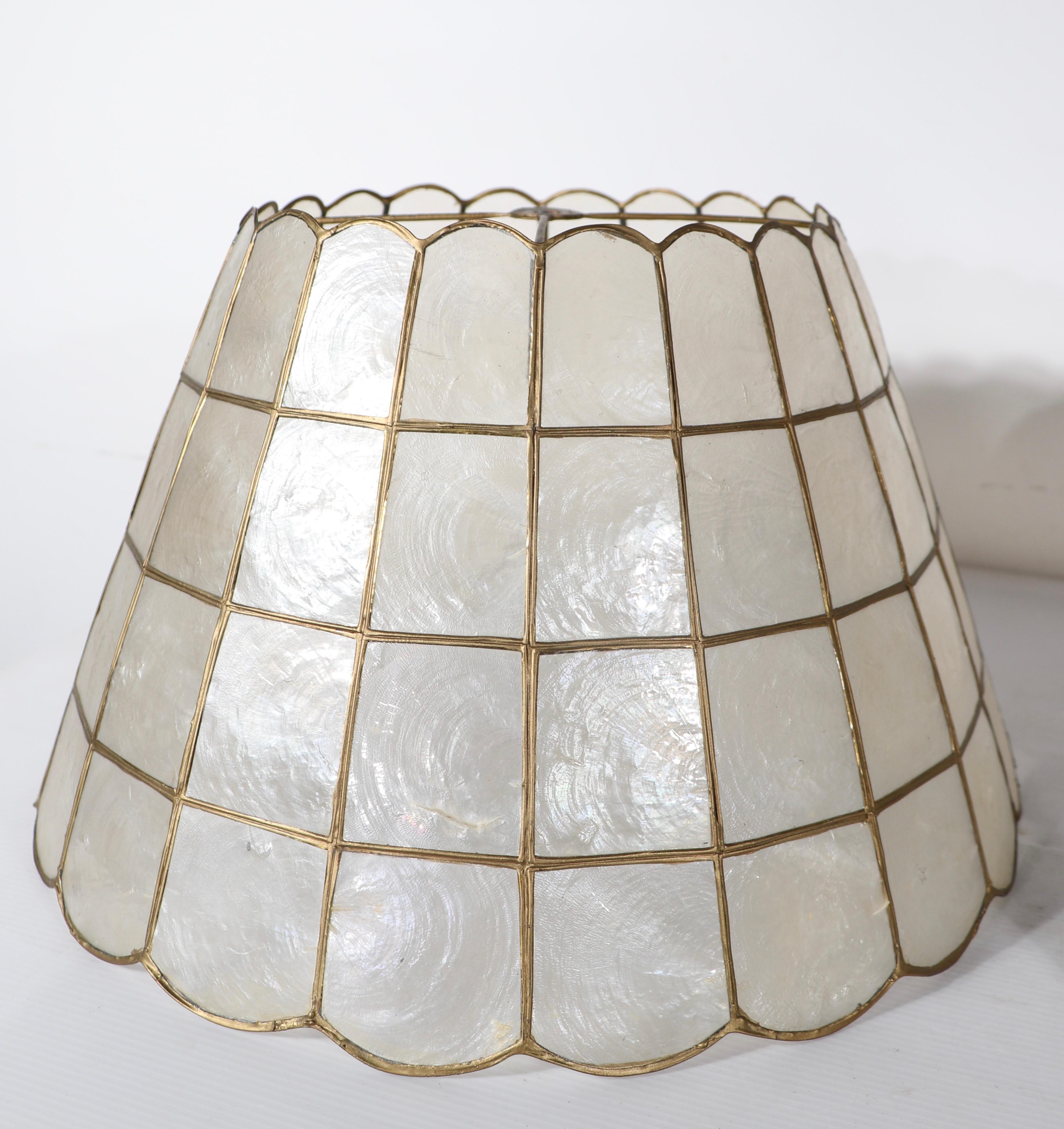20th Century Pair of Vintage  Capiz Shell  Table Floor Lamp Shades 