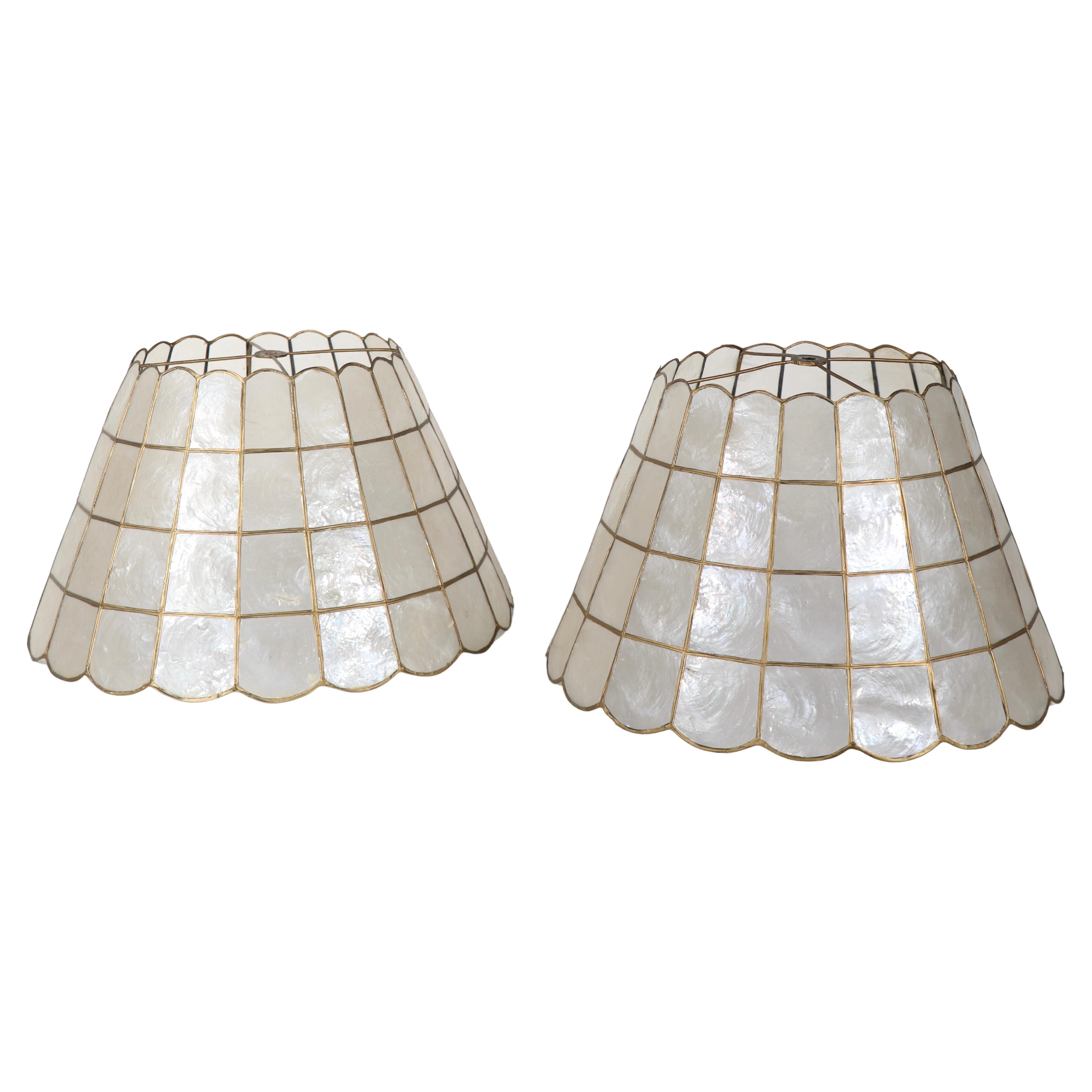 Pair of Vintage  Capiz Shell  Table Floor Lamp Shades 