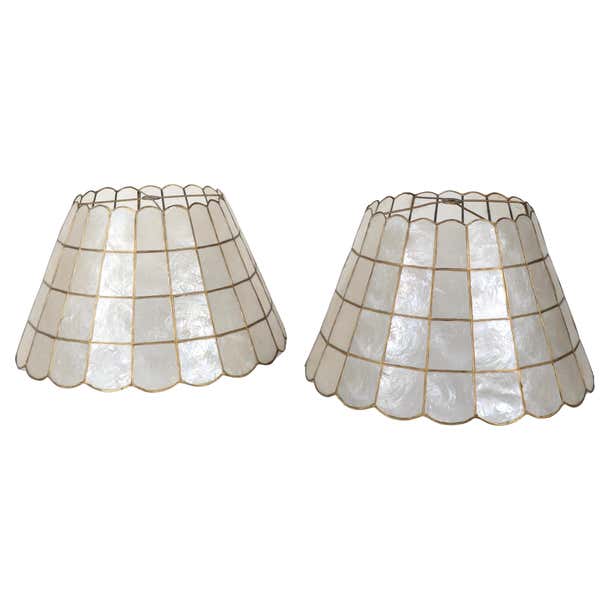 Pair of Vintage Capiz Shell Table Floor Lamp Shades For Sale at 1stDibs