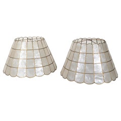 Pair of Retro  Capiz Shell  Table Floor Lamp Shades 