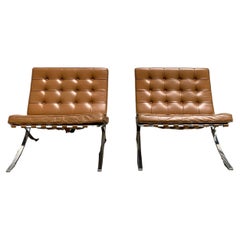 Pair of Used Caramel Barcelona Chairs by Mies van der Rohe Knoll, 1970s