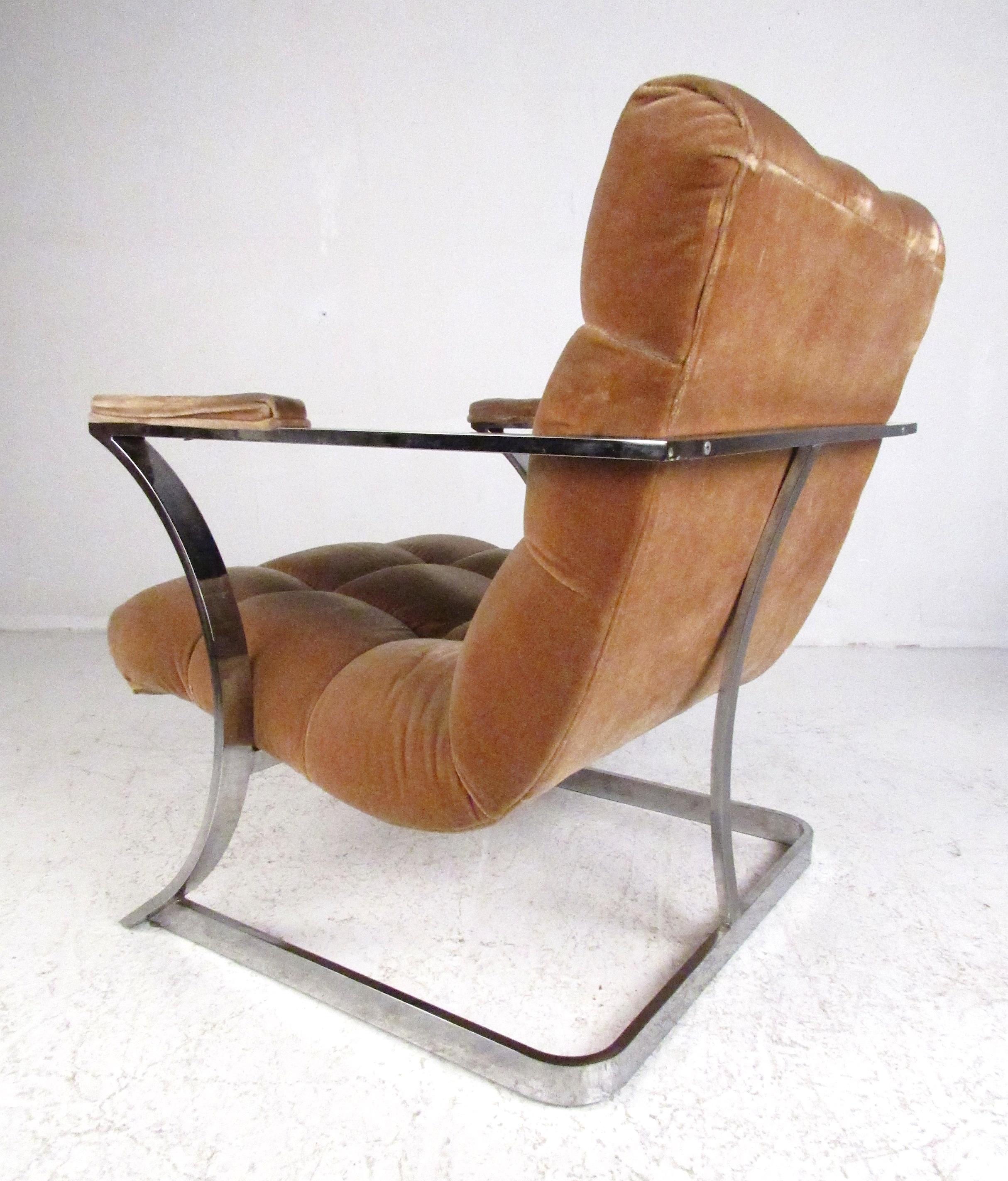 Pair of Vintage Carsons Flat Bar Floating Sling Chairs after Milo Baughman In Good Condition In Brooklyn, NY