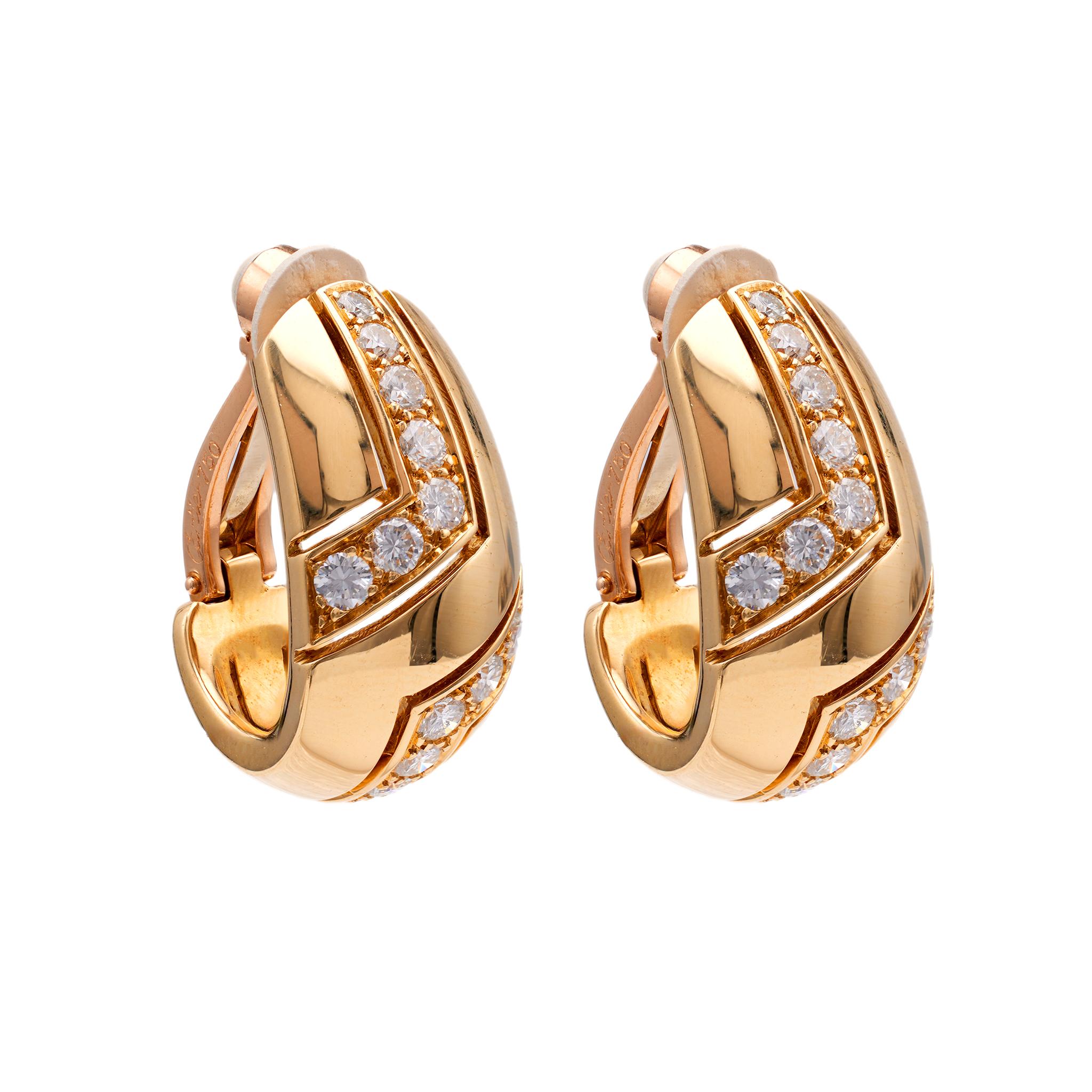 Women's or Men's Pair of Vintage Cartier French Diamond 18k Yellow Gold Clip On Earrings