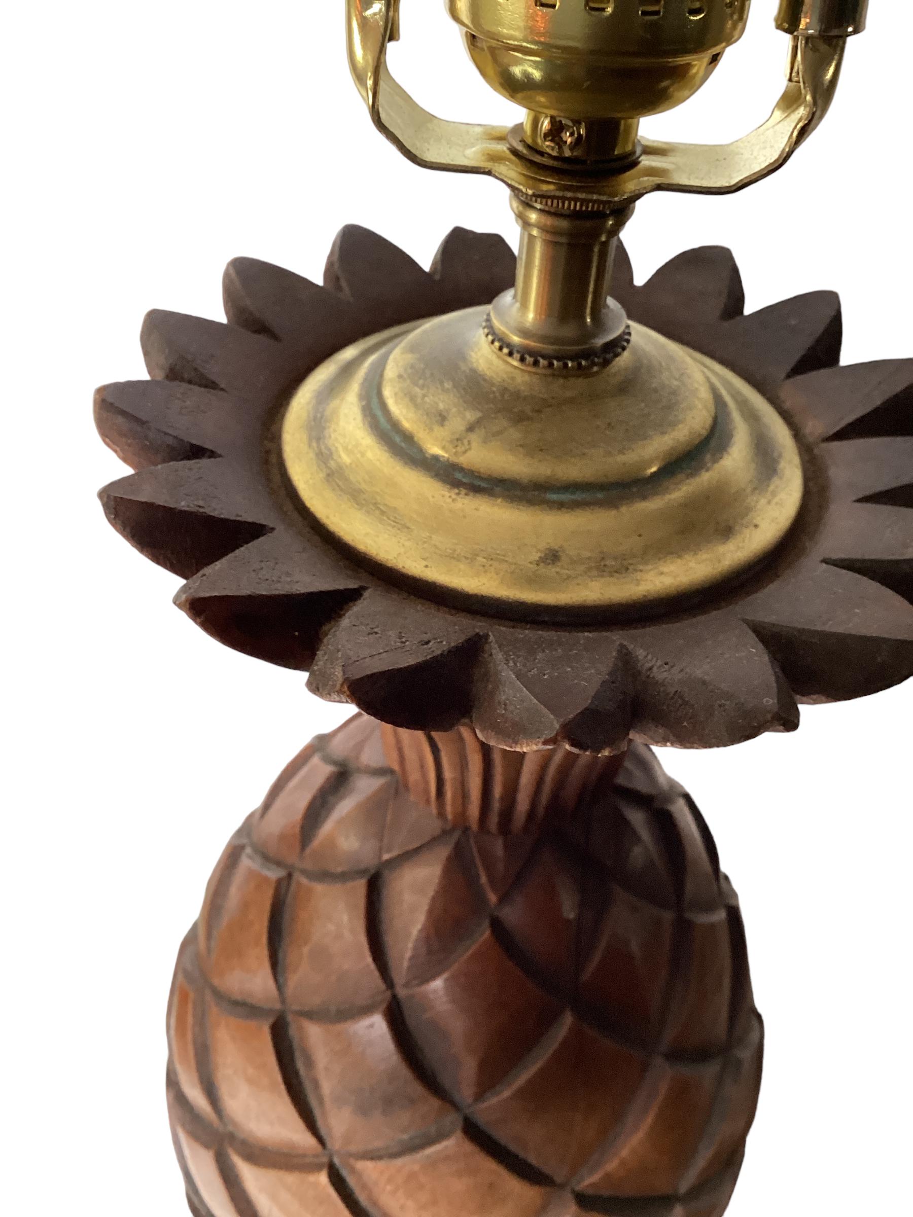 Pair of Vintage Carved Fruitwood Pineapple Lamps For Sale 5