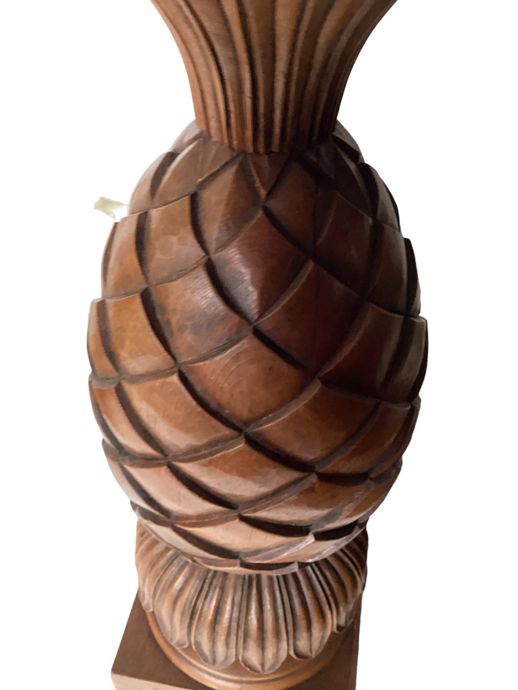 Pair of Vintage Carved Fruitwood Pineapple Lamps For Sale 1