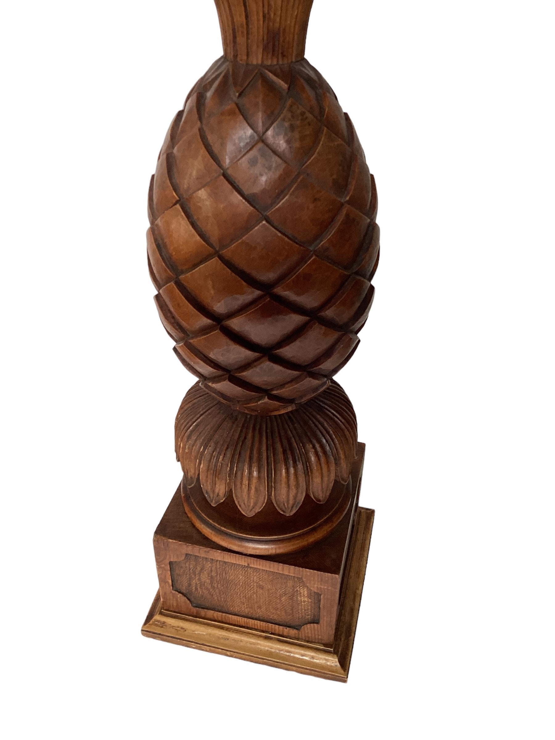 Pair of Vintage Carved Fruitwood Pineapple Lamps For Sale 4