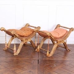 Pair of Vintage Carved Gilt X-Frame Stools