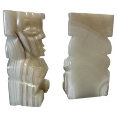 Pair of Vintage Carved Onyx Aztec / Mayan Bookends