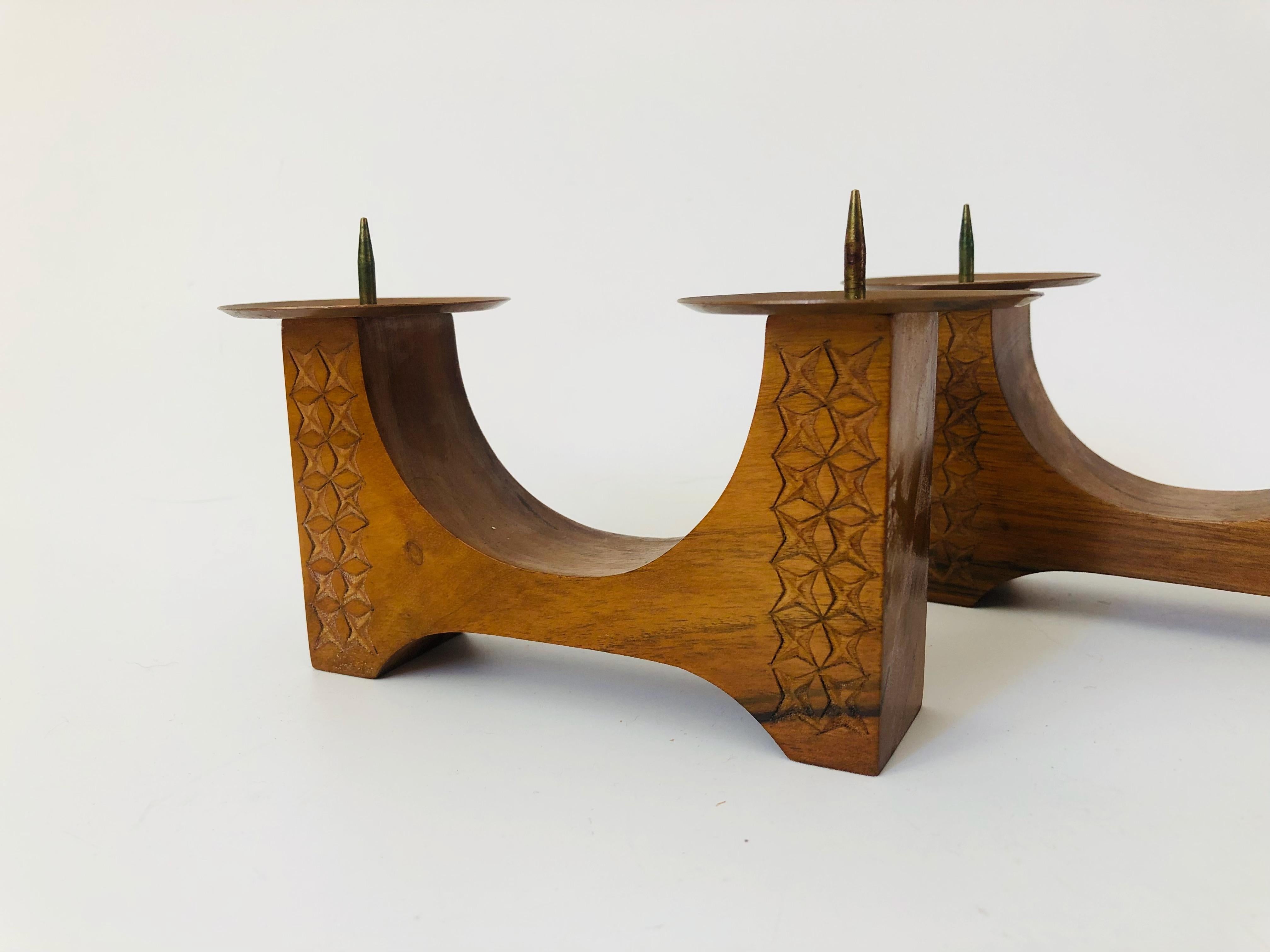 Pair of Vintage Carved with Candle Holders with Copper Tops In Good Condition In Vallejo, CA
