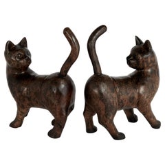 Coppia di gatti vintage intagliati in Wood