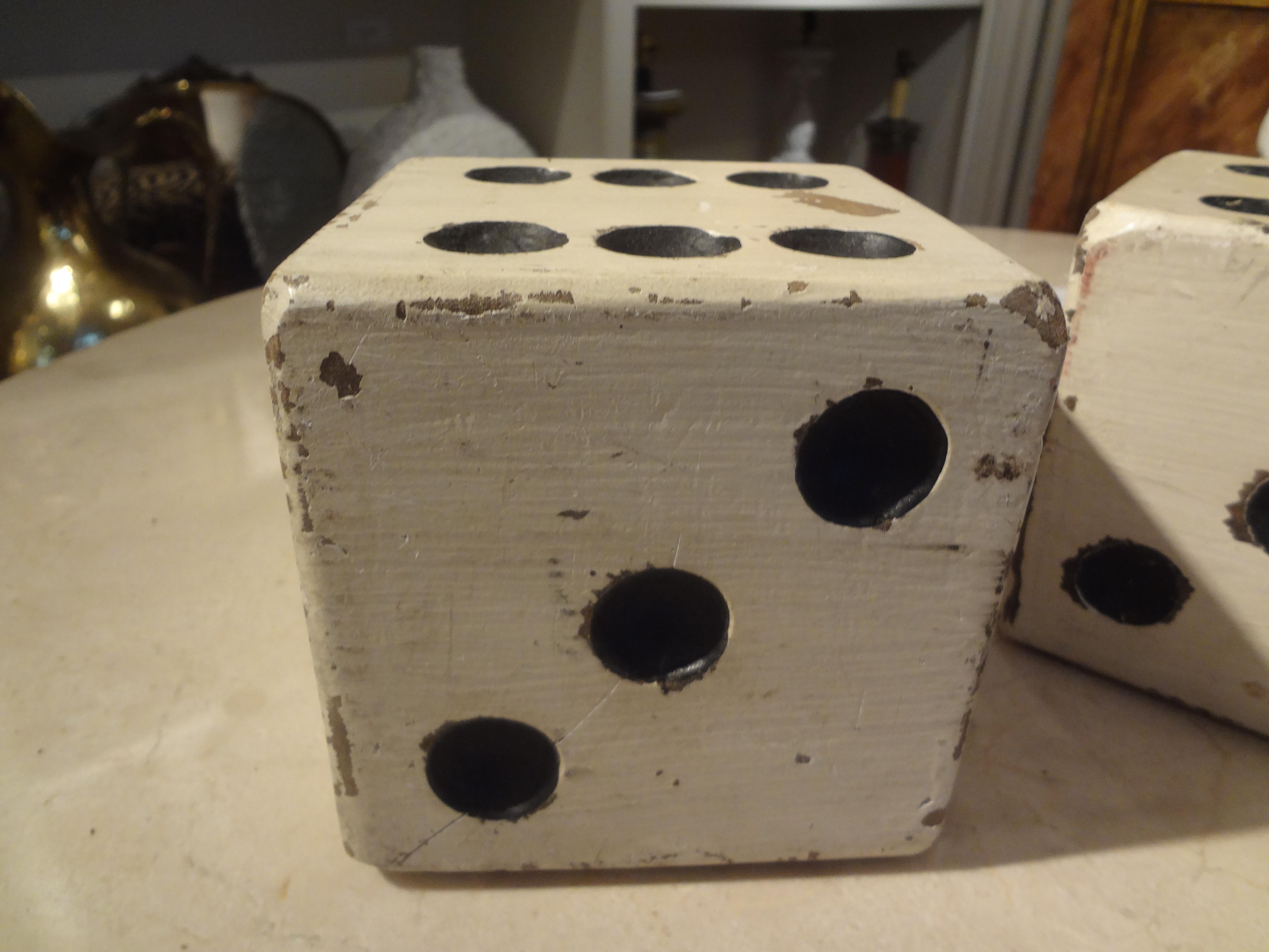 Large Pair of Vintage Carved Wood Dice In Good Condition For Sale In Houston, TX