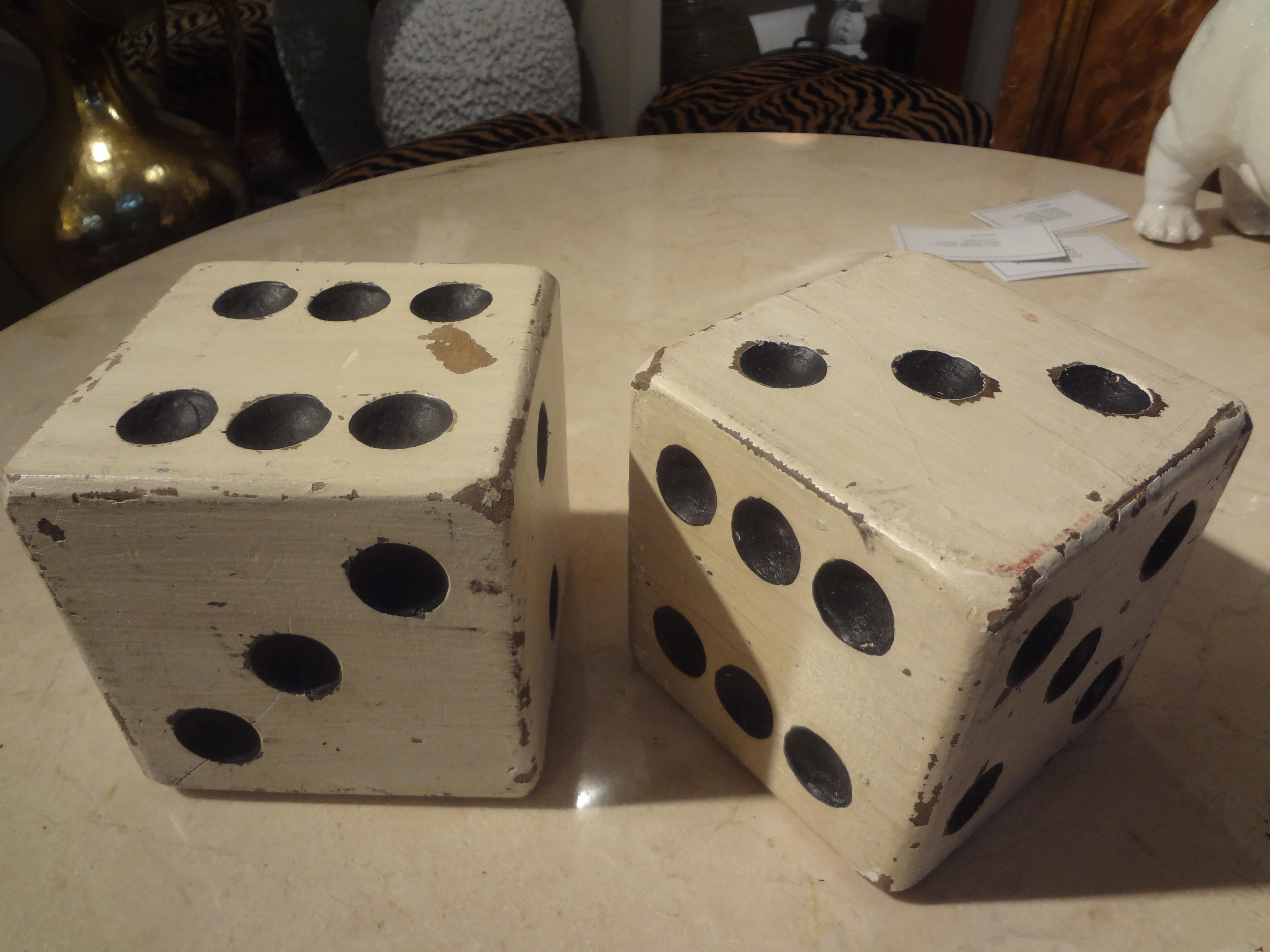 Mid-20th Century Large Pair of Vintage Carved Wood Dice For Sale