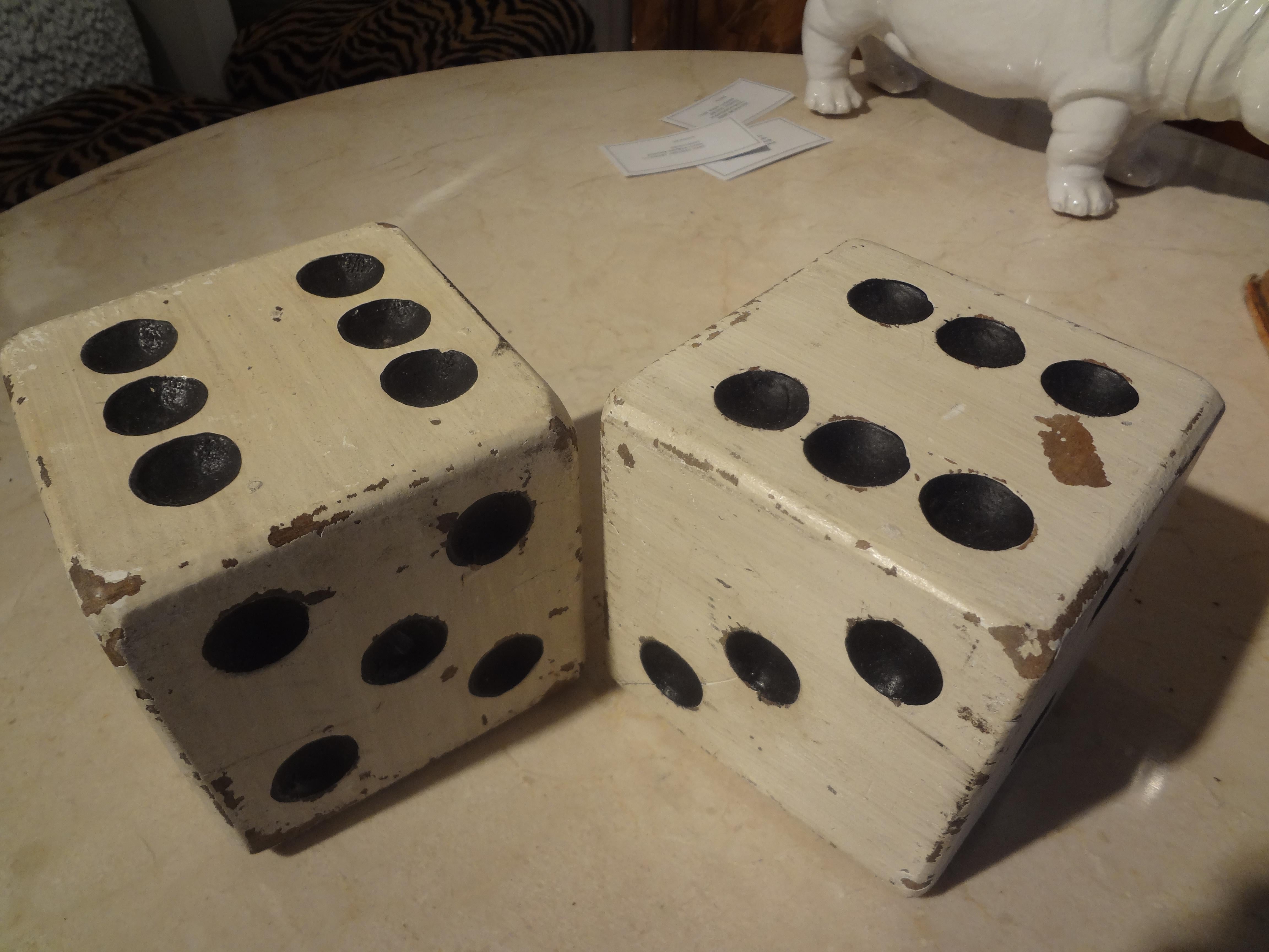 Large Pair of Vintage Carved Wood Dice For Sale 1