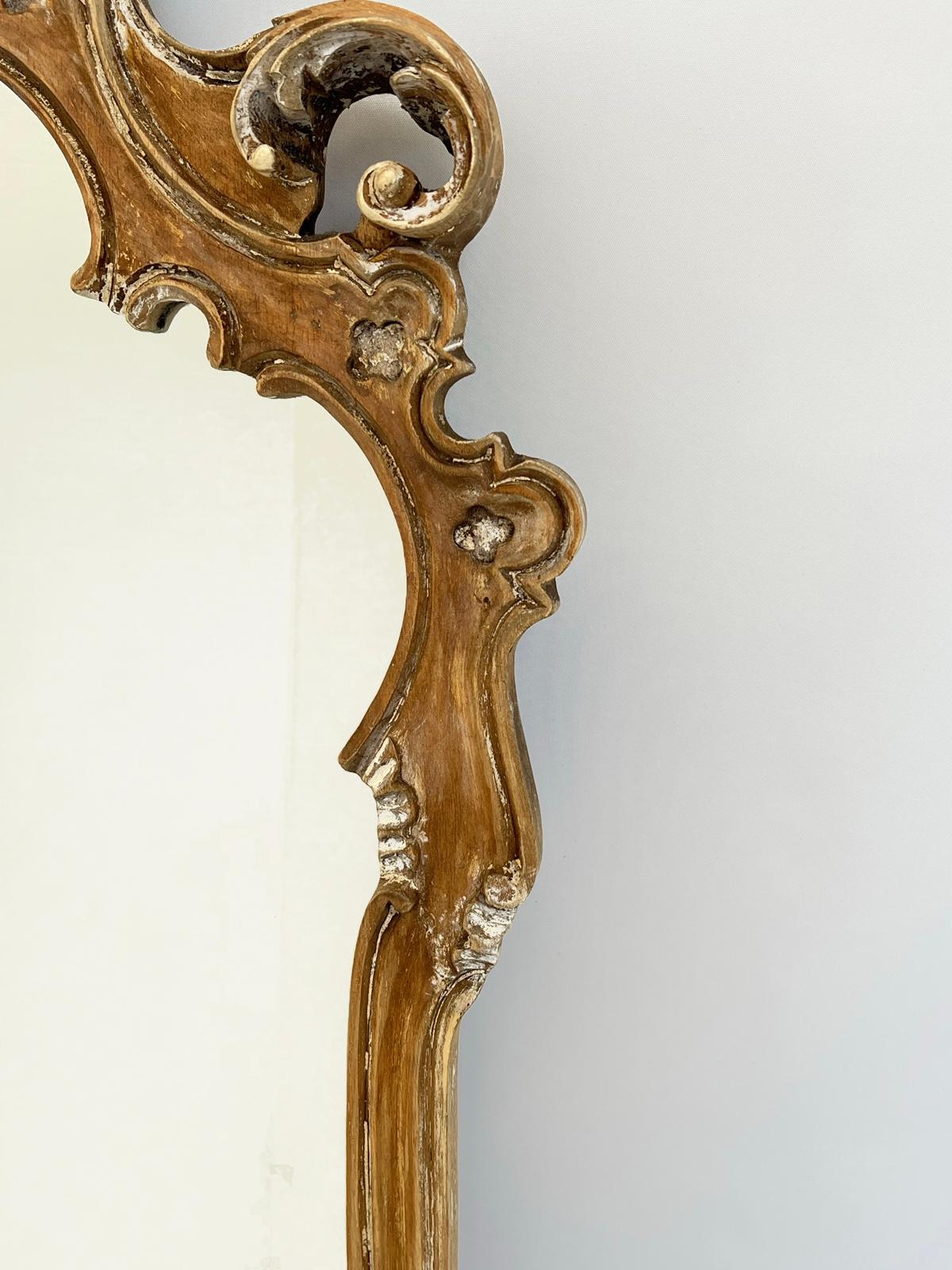Pair of Vintage, Carved Wood, Italian Mirrors with Pickled Finish In Good Condition In West Palm Beach, FL