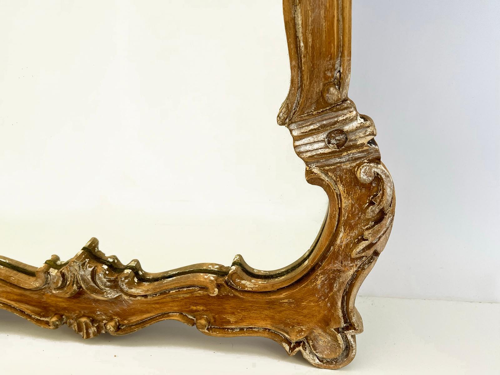 Mid-20th Century Pair of Vintage, Carved Wood, Italian Mirrors with Pickled Finish