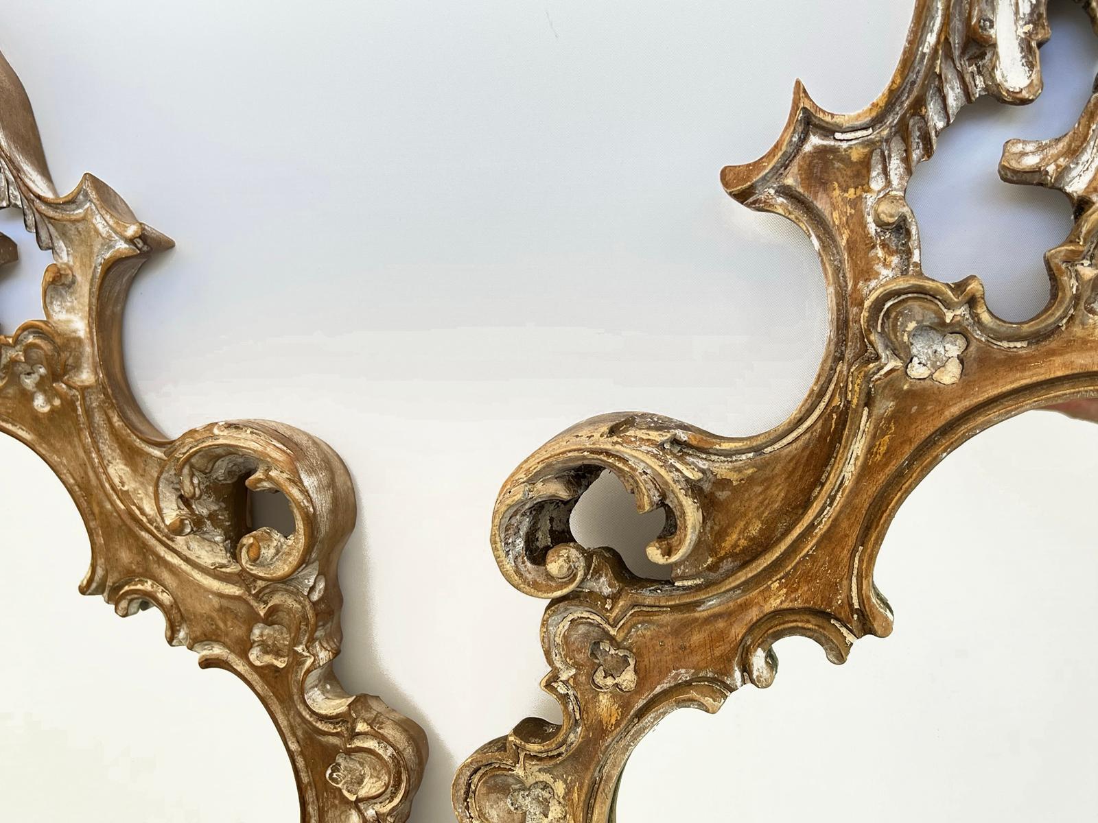 Pair of Vintage, Carved Wood, Italian Mirrors with Pickled Finish 1