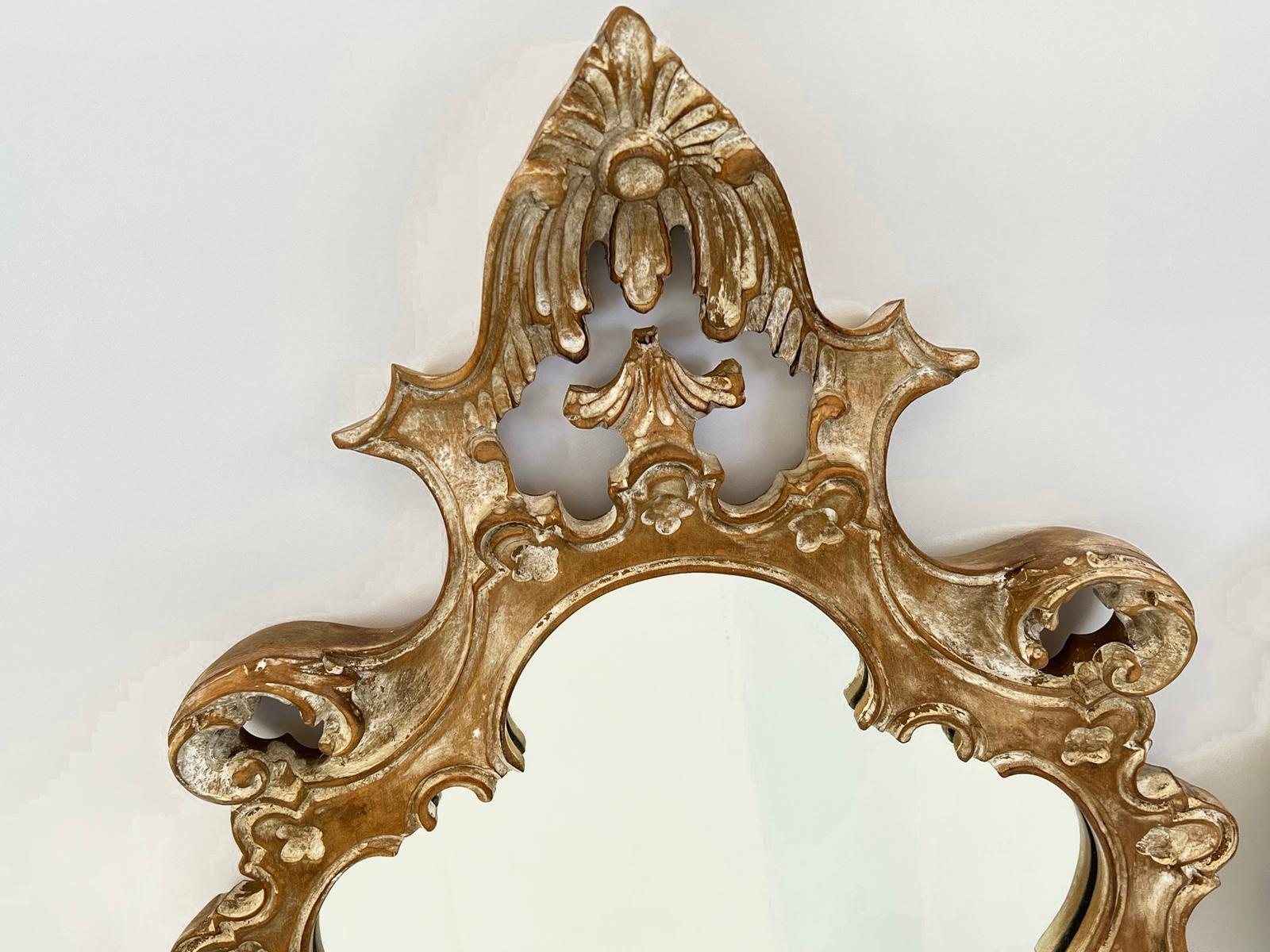 Pair of Vintage, Carved Wood, Italian Mirrors with Pickled Finish 4