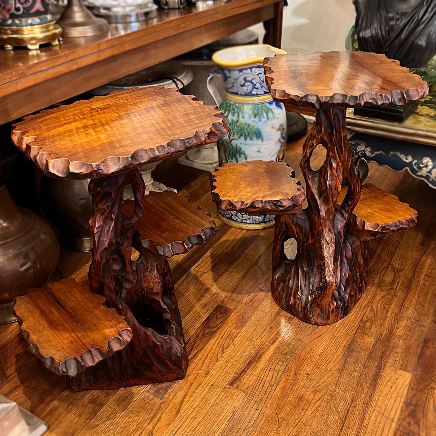 Pair of Vintage Carved Wood Tables For Sale 5