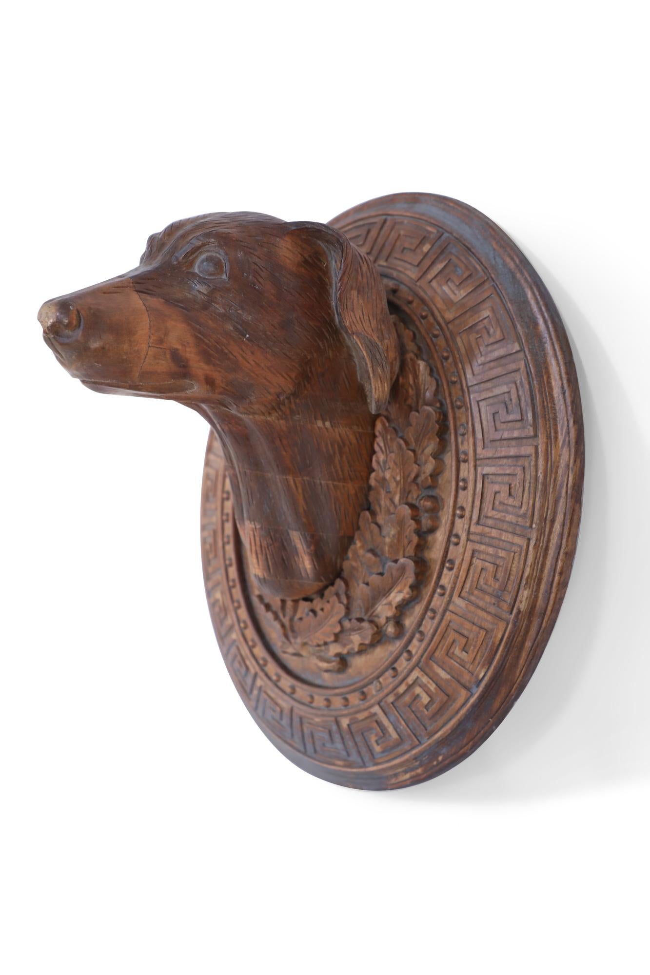 Pair of Vintage Carved Wooden Dog Head Wall Plaques 5
