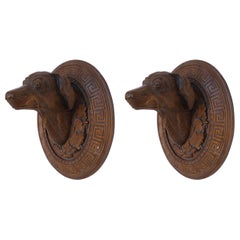 Pair of Vintage Carved Wooden Dog Head Wall Plaques