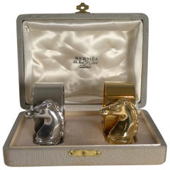 Pair of Retro Cased Horse Head Napkin Rings by Hermes, Paris