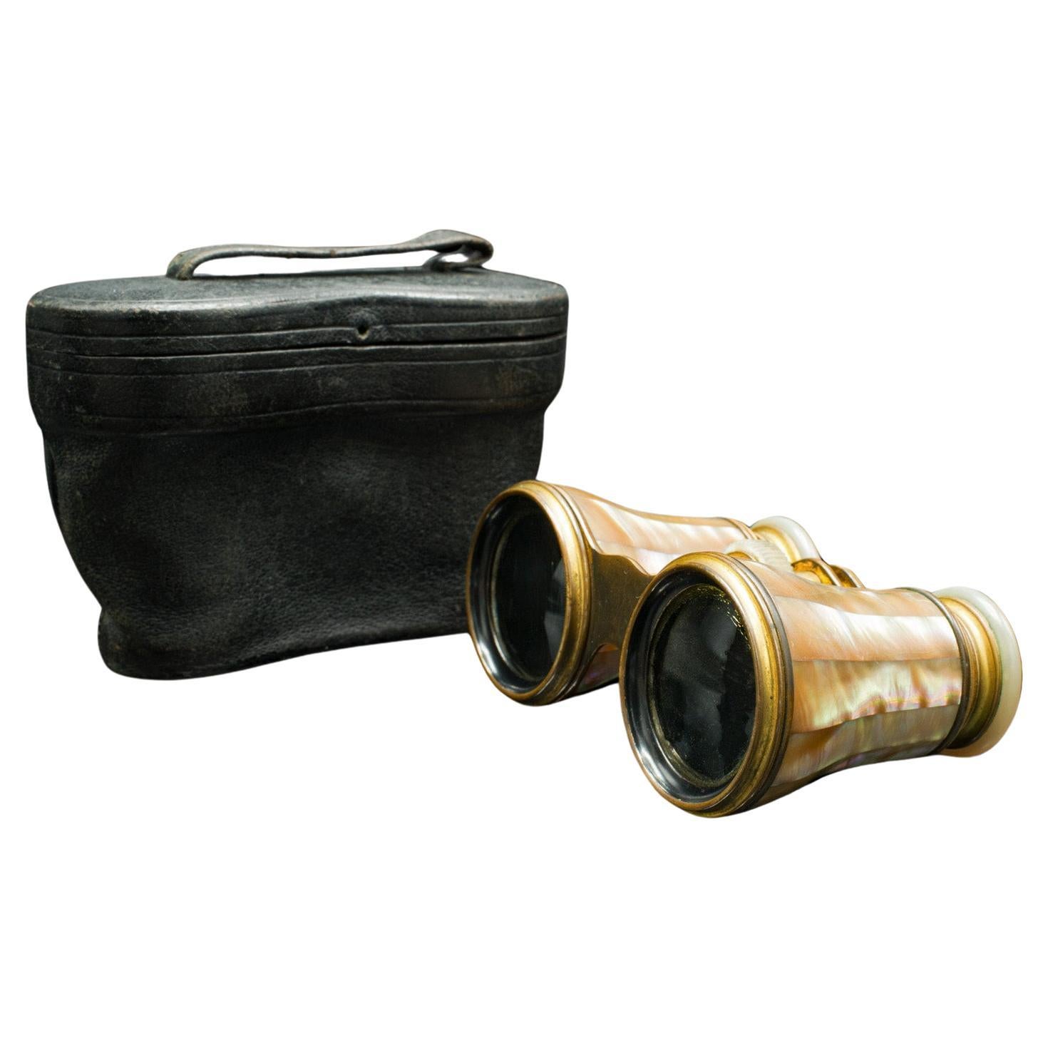 Pair Of Vintage Cased Opera Glasses, French, Brass, Binocular, Mid 20th Century For Sale