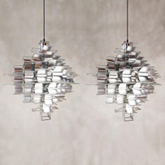 Paire de plafonniers Cassiope vintage en argent et aluminium par Max Sauze