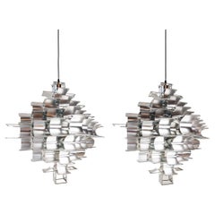 Pair of Vintage Cassiope Ceiling Lamps in Silver Aluminium by Max Sauze