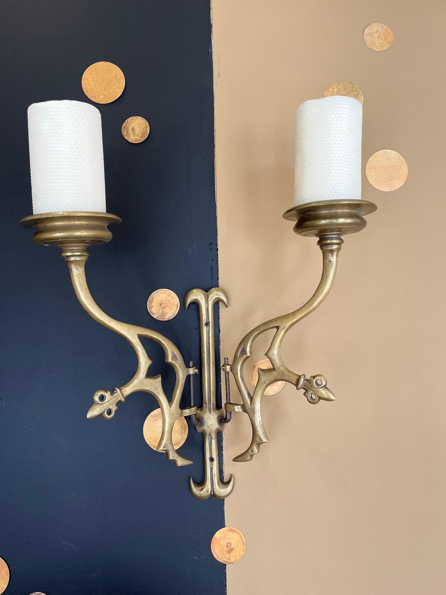 Pair Of Vintage Cast Brass Candleholders, Wall Sconces In Good Condition For Sale In Los Angeles, CA
