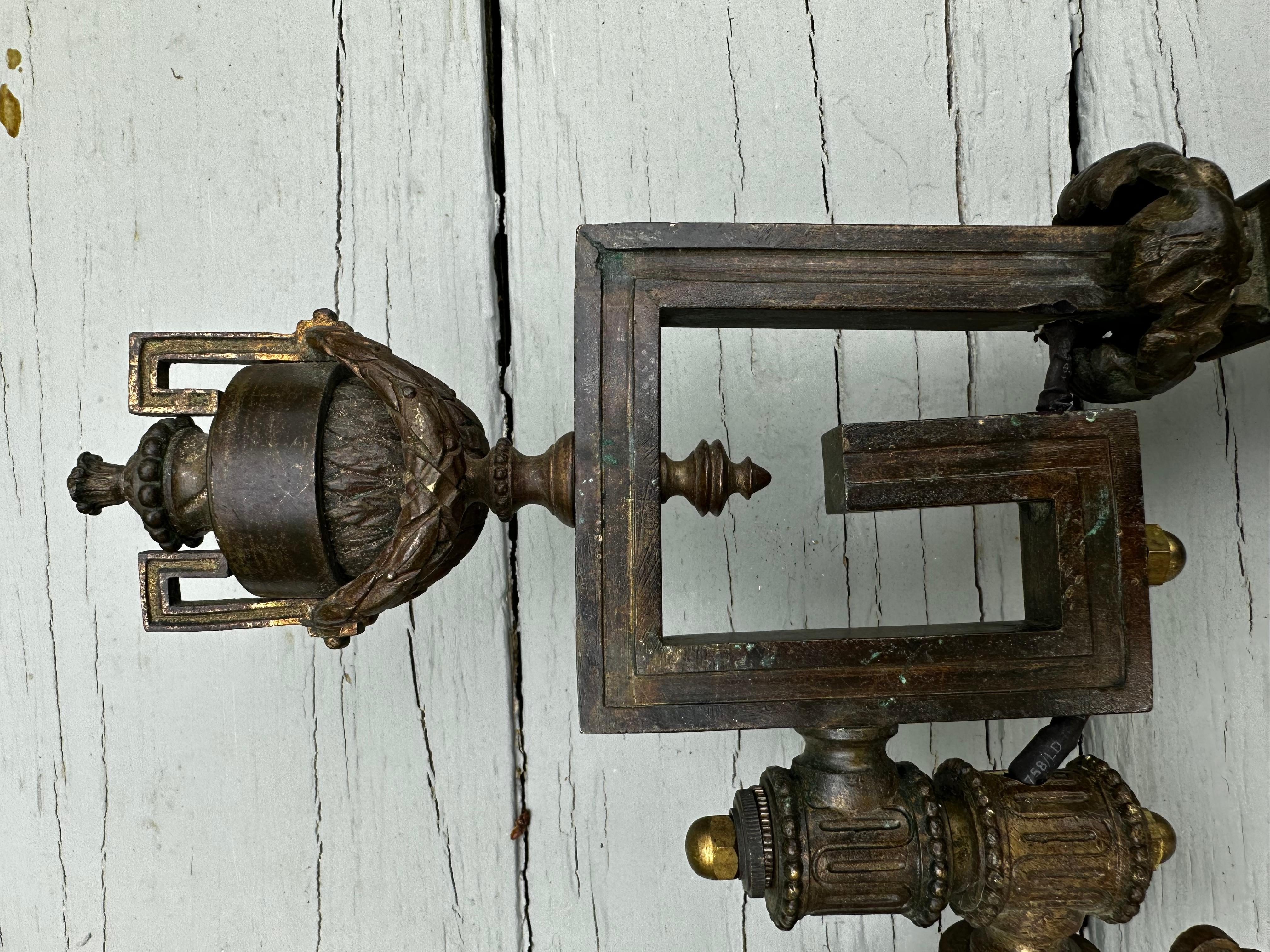 American Pair of Vintage Cast Brass Restored Gas Wall Sconces