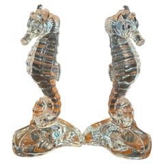 Pair of Vintage Cast Clear Glass Seahorse Bookends
