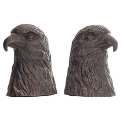 Pair of Vintage Cast Iron Eagle Head Bookends