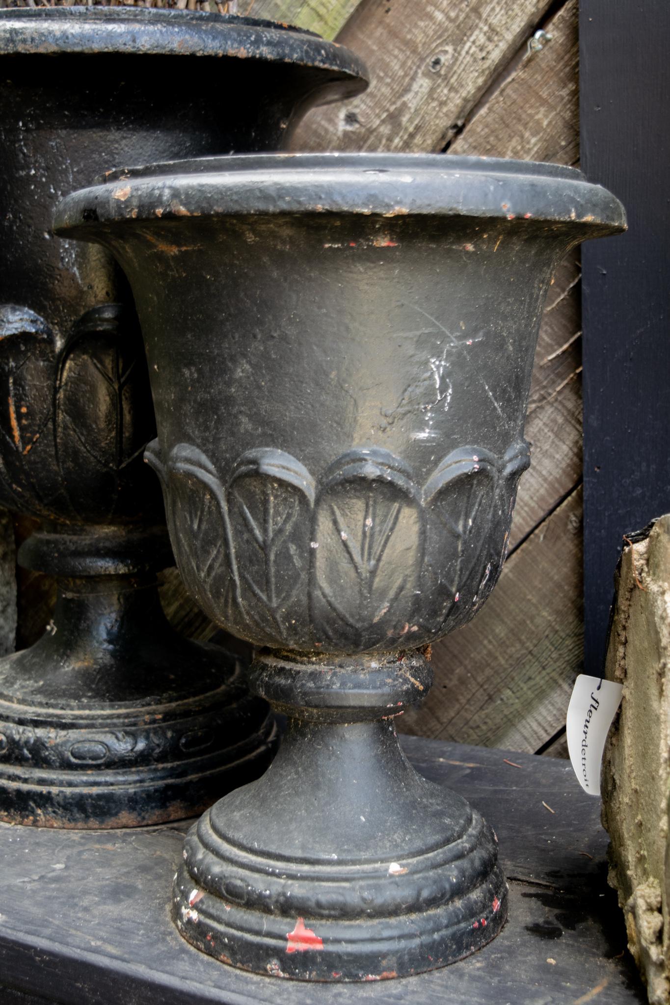 Pair of Vintage Cast Iron Garden Urns 6
