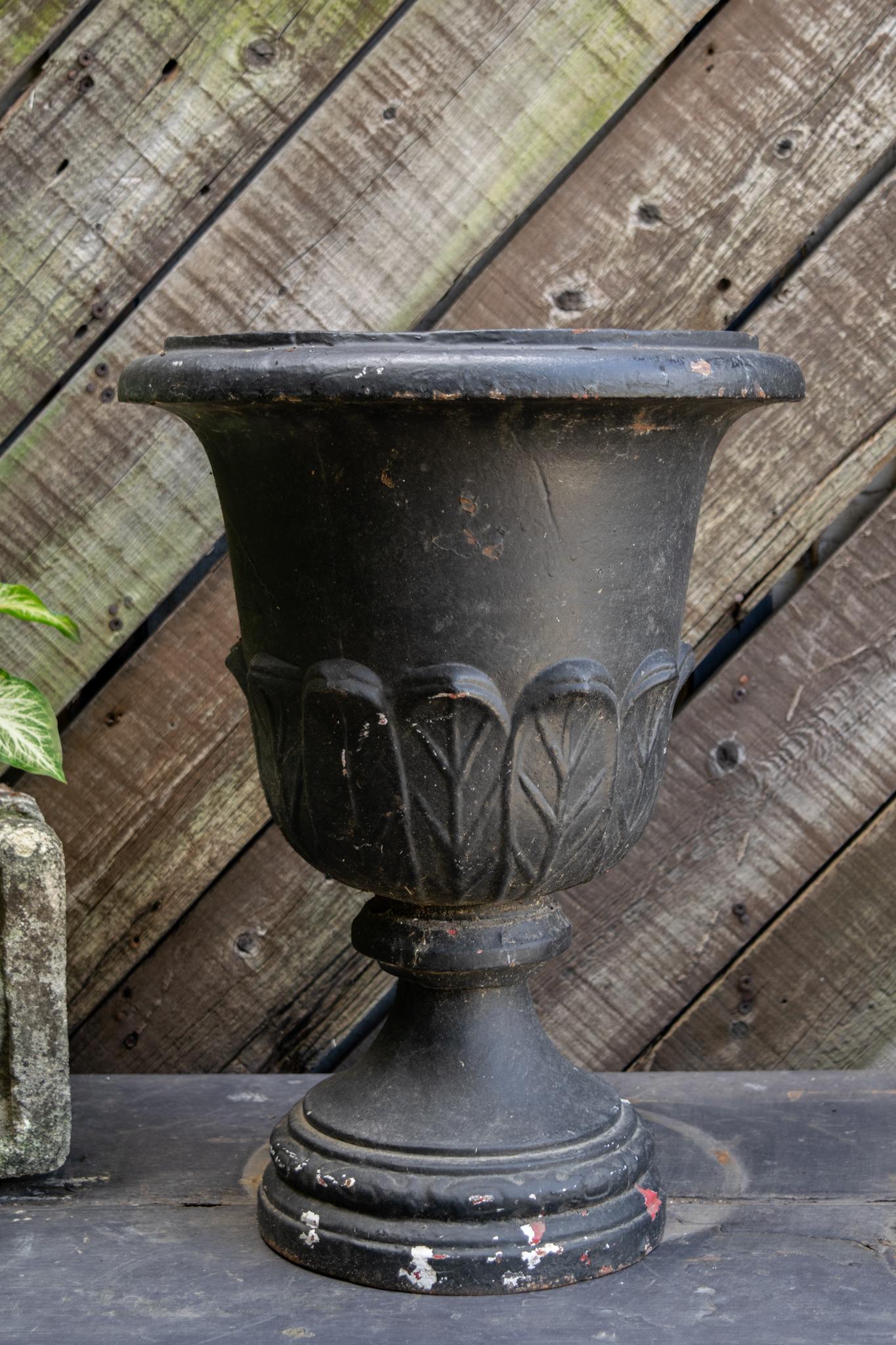 English Pair of Vintage Cast Iron Garden Urns