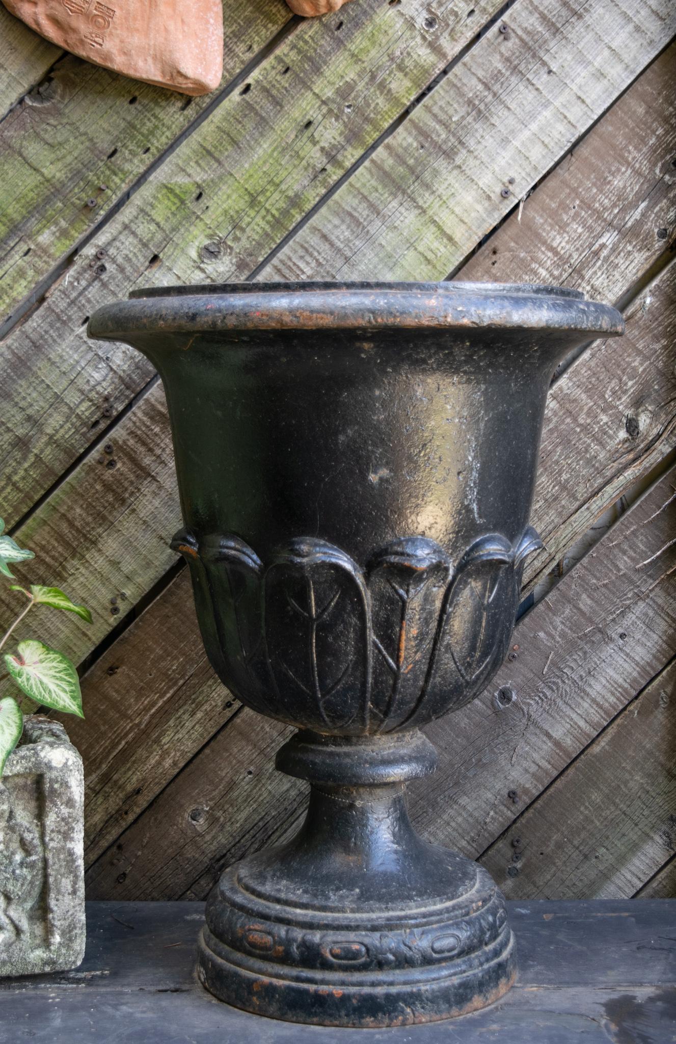 19th Century Pair of Vintage Cast Iron Garden Urns