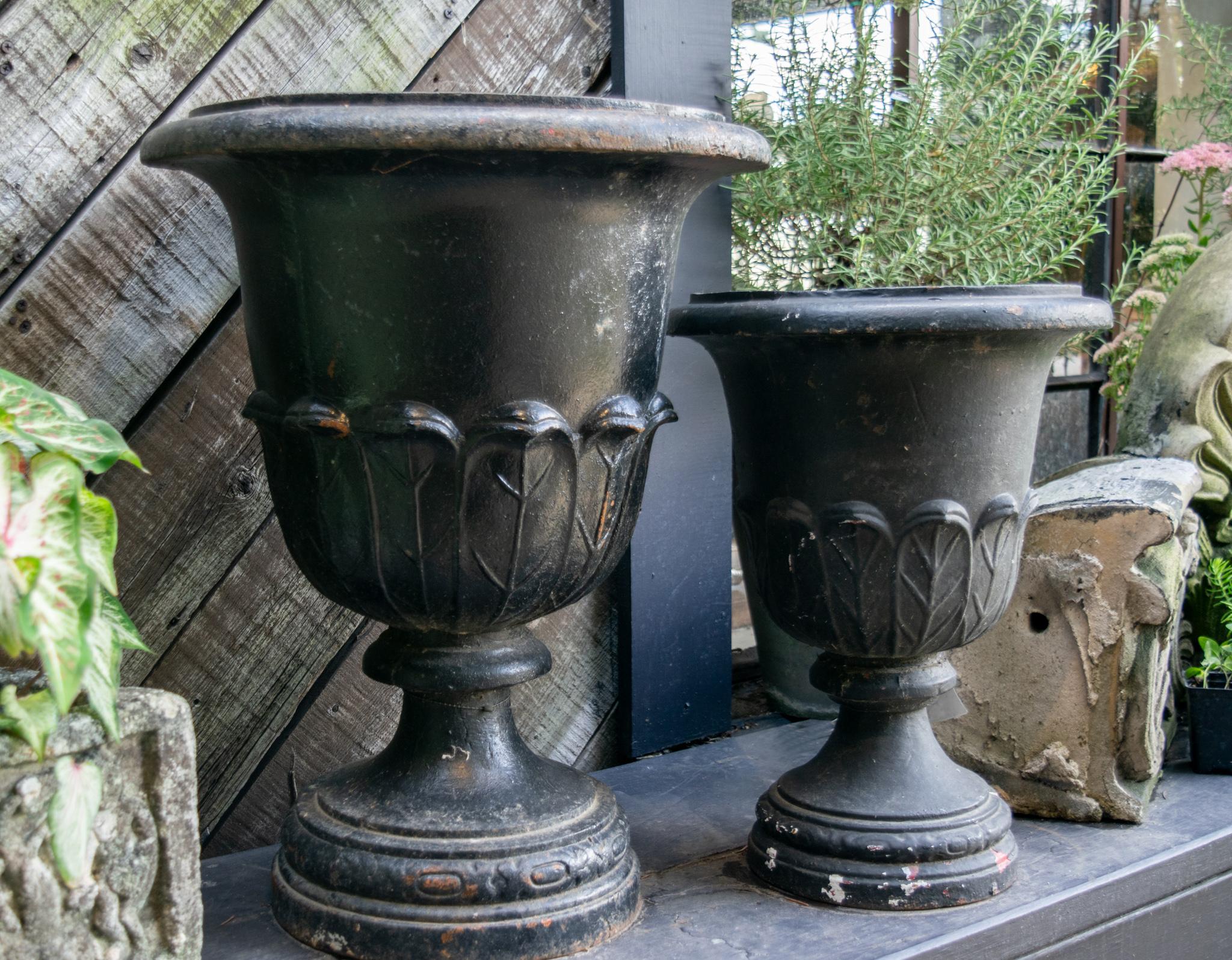 Pair of Vintage Cast Iron Garden Urns 2